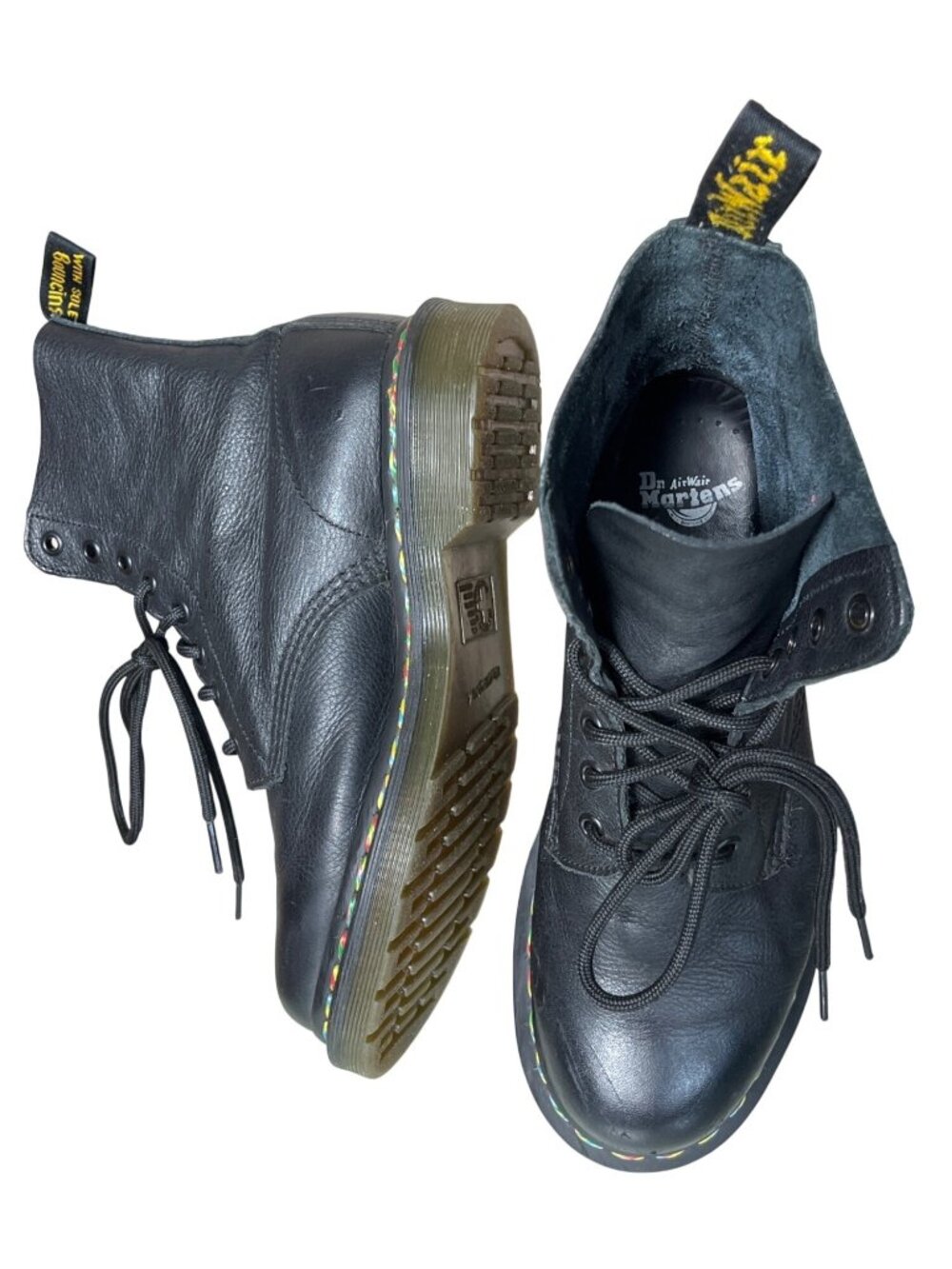 Dr Martens Boots AirWair Black 1470 Pascal Rainbow Combat Moto Leather Wom 7